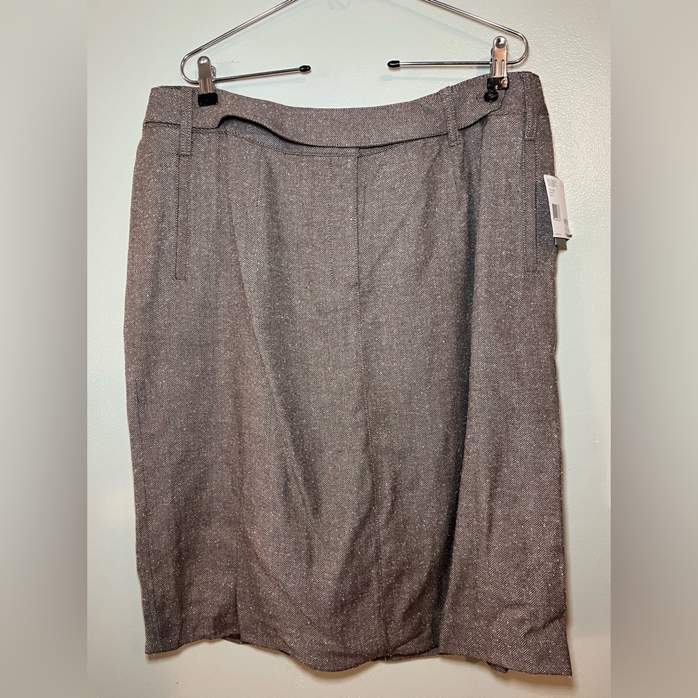 Liz Claiborne Vintage Silk Wool Cotton  Gray Herringbone Pencil Skirt 14W NWT